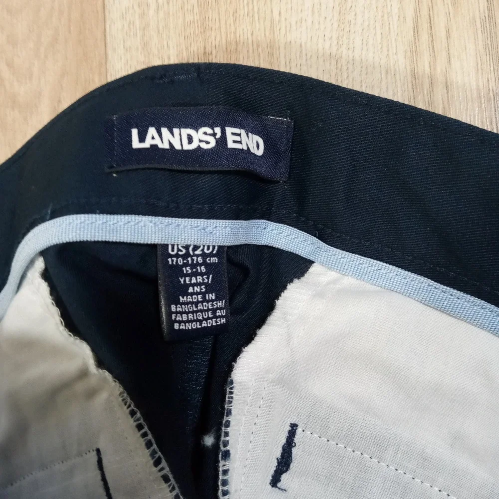 Lands End Boys Navy‎ Iron Knees Blend Chino Pants Size 20 524761 Flat Front New